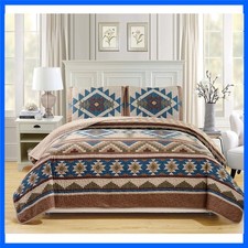 Oversized Southwestern Navajo Quilt Set in Elegant Rustic Colors - Queen/Full