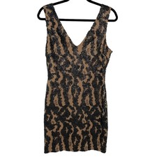 Ark & Co Sleeveless Tan Black Sequin Embellished Mini Dress Womens Size Large