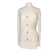 ATHLETA Ivory Wool Blend Cream V Neck Cardigan Sweater Size M Ribbed
