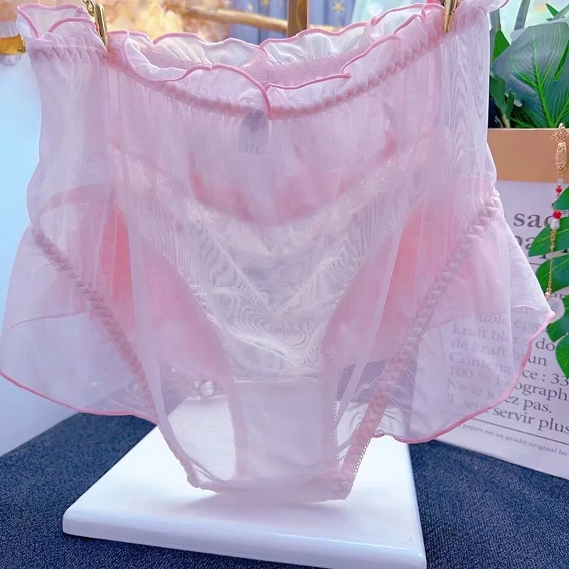 Calzoncillos Lolita japoneses transparentes para mujer bordados volantes calzoncillos de encaje Foto 3 de 3