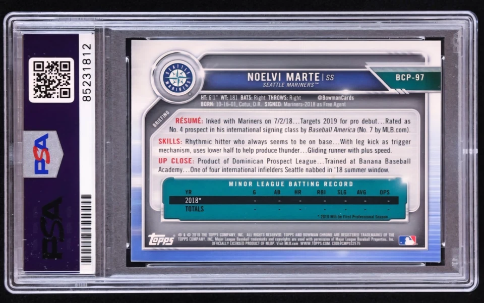 Noelvi Marte 2019 Bowman Chrome Prospects "SIGNED" #BCP97 RC PSA GEM MINT 10!💎 - Image 2 of 2