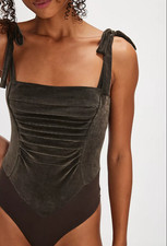 Free People one haven bodysuit grey lilac Velvet pleated details size XL NWT 88