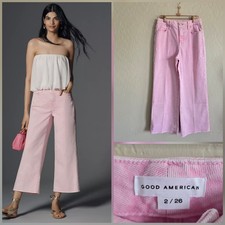 Good American Pink Good Waist Palazzo Crop Jeans Size 2/26 Wide Leg
