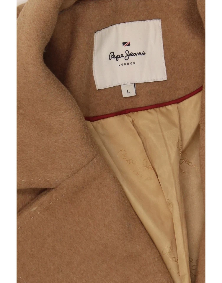 Casaco feminino PEPE JEANS peito duplo Reino Unido 16 grande lã marrom BE01 - Imagem 4 de 4