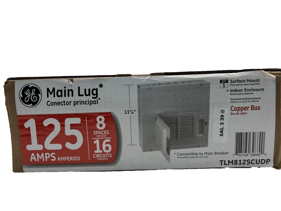 Panel eléctrico GE TLM812SCUDP 8 centros de carga espacial terminal principal 120/240V 16 circuitos Foto 2 de 4