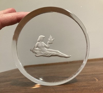 Vintage 1970 Val Saint Lambert Paperweight Zodiac Sign Figure Signed Crystal