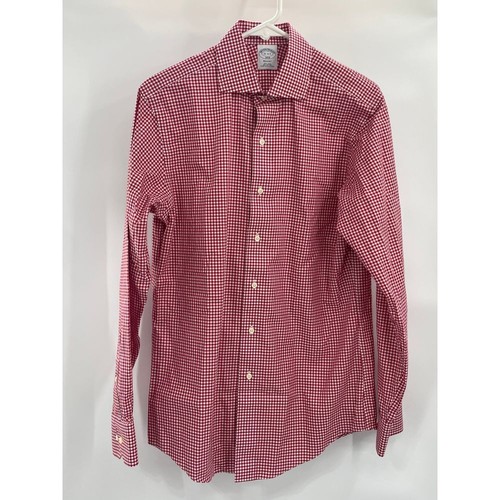 Brooks Brothers Regent Fit Red White Check Size 15 4/5 - Picture 2 of 6