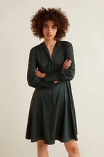 NWT Mango Suit Ribbon Tie Green Dress deadstock unique classic dress Size S