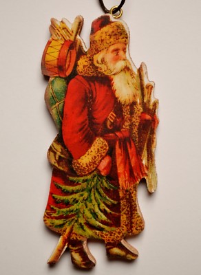 GISELA GRAHAM Weihnachtsmann Holz Geschenkanhänger Anhänger Fensterschmuck neu