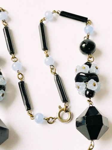 Art Deco Necklace Black Faceted Blue Czech Wire Jewellery T4 - Bild 7 von 10