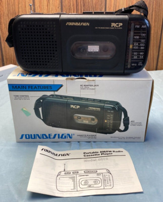 SOUNDESIGN RCP AM-FM 2 Band Radio & Cassette Player W Original Box Tested Works