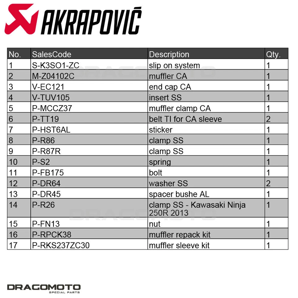 Escape Kawasaki Ninja 300 2013-2016 AKRAPOVIC carbono RC S-K3SO1-ZC Foto 3 de 4