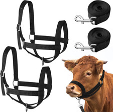 2 Nylon Cow Halters  Lead Ropes Set Foal Donkey Calf Goat Harness Black