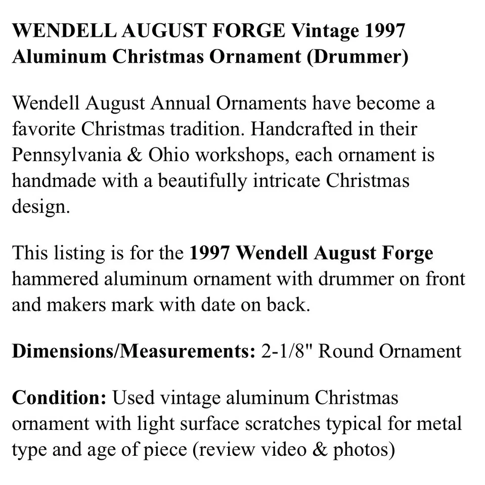 WENDELL AUGUST FORGE Vintage Años 90 1997 Aluminio Adorno de Navidad (Batería) Foto 3 de 4