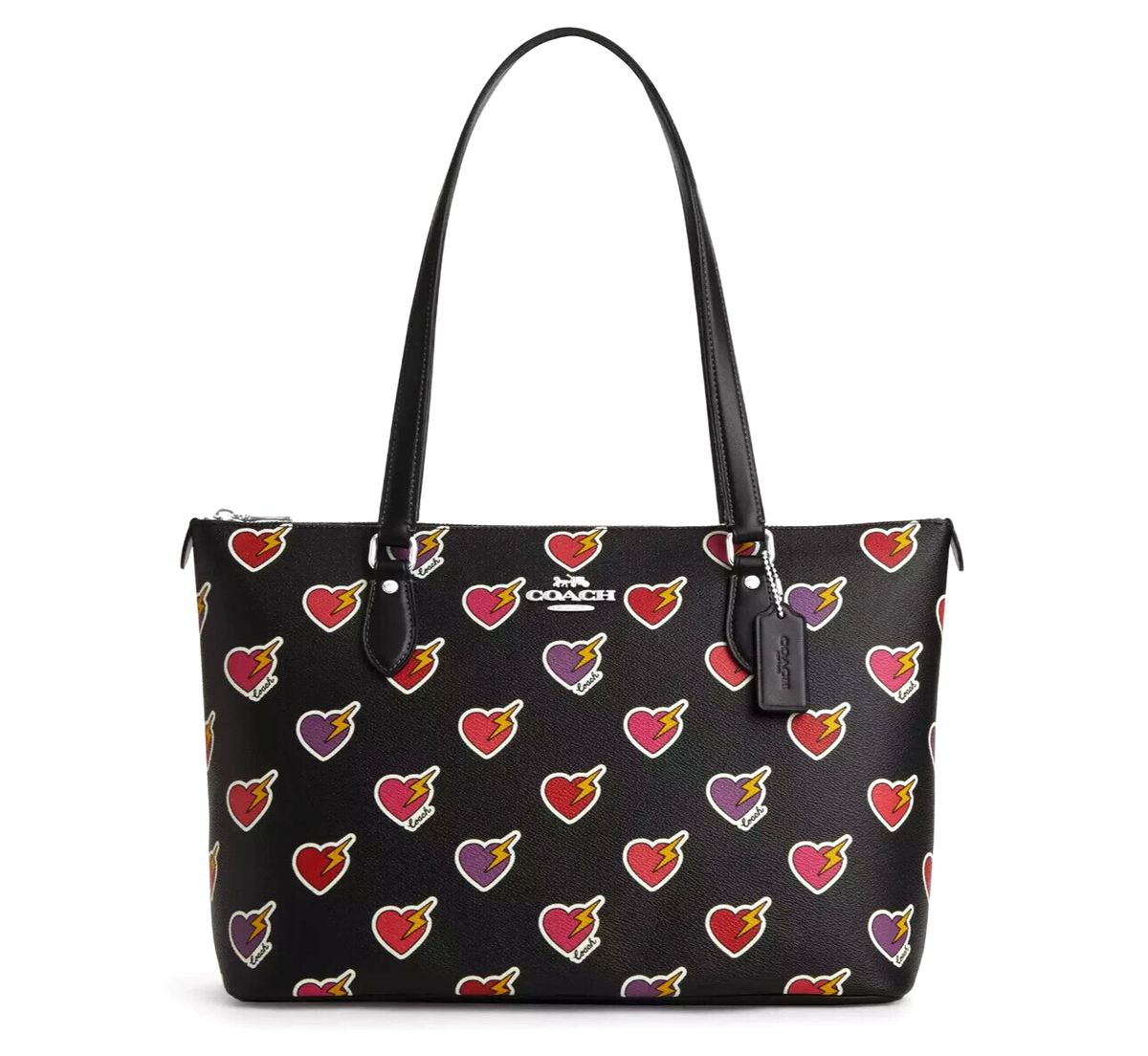 COACH◇Mollie トート 25 Heart Bolt Print CW435 New Coach CW434 Gallery Tote Bag with Heart Bolt Print Black