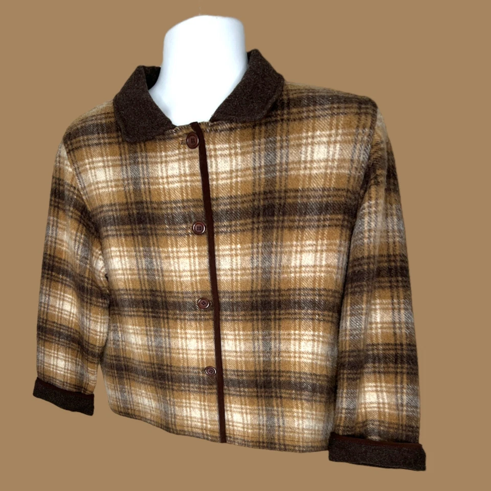 Vtg Brown Women Jacket Coat Chore Field Button Fuzzy Comfy Wool SIZE LARGE - Image 3 of 4
