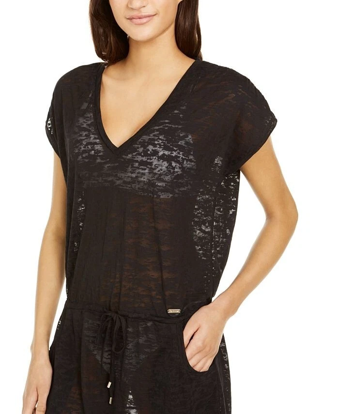 Túnica de natação Calvin Klein Burnout com cordão preta tamanho pequeno/médio nova com etiquetas - Imagem 3 de 4