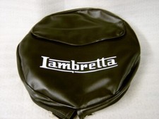 LAMBRETTA SPARE WHEEL COVER IN BLACK WITH LAMBRETTA IN WHITE WITH POCKET