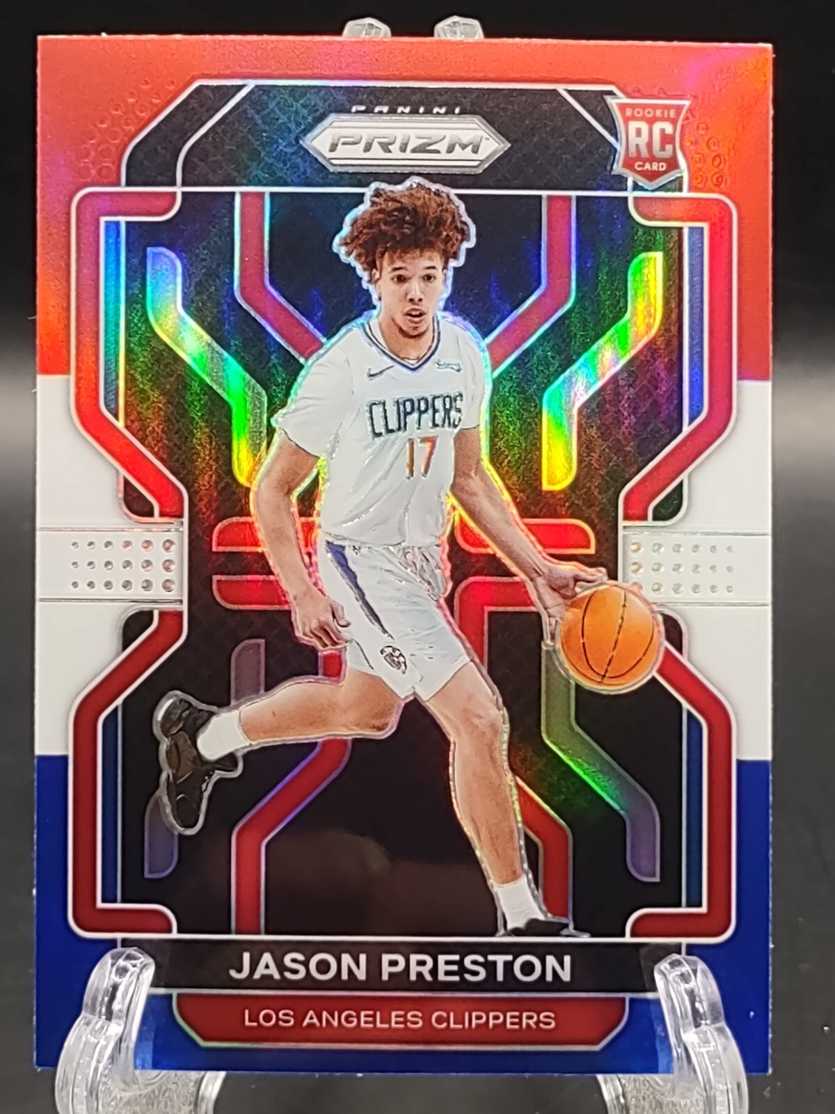 2021-22 Panini Prizm Jason Preston RC Red White Blue Prizm #327 Clippers Rookie