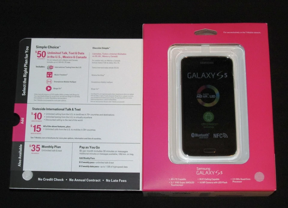 Brand New Sealed T-Mobile Samsung Galaxy S5 Prepaid 16GB 4G LTE Smartphone-Black - Image 2 of 4