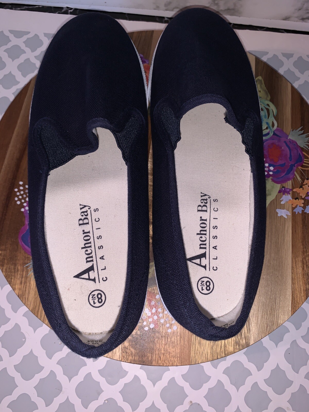 NAVY BLUE CANVAS SLIP ON SNEAKERS SHOES 
