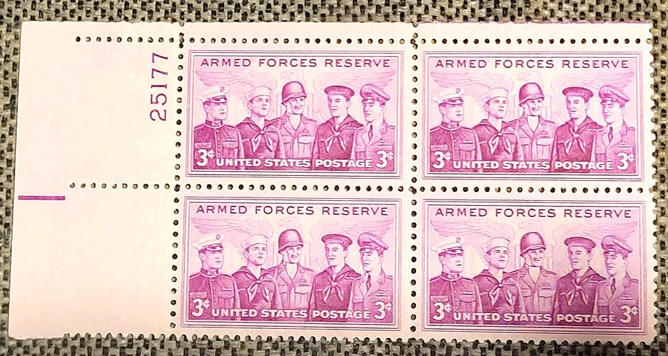 LQQK!SCOTT#1067 3¢ ARMED FORCES RESERVES-PLATEBLOCK OF 4-MNH/OG-F/VF-1955-PURPLE - Image 3 of 3