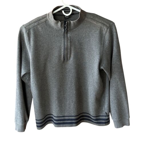 Pullover Boss Hugo Boss 1/4 Cremallera Para Hombre Talla XXL Calce Regular Gris Azul Borde Algodón - Imagen 2 de 11