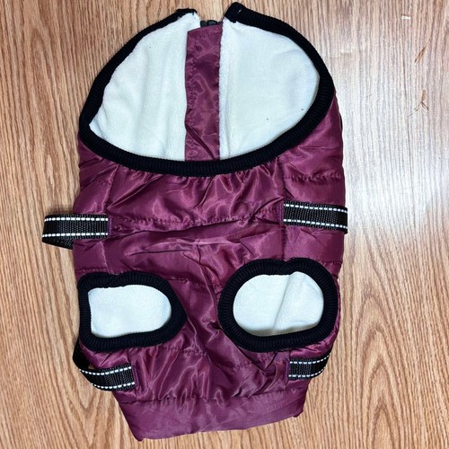 Dog Coat for Winter, Fleece Warm Jacket with Chest Strap Belt Purple Size M - Picture 4 of 6