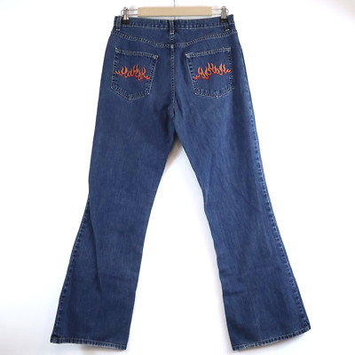Vintage Anchor Blue Straight Flare Jeans Embroidered Flames Denim USA Women's 11