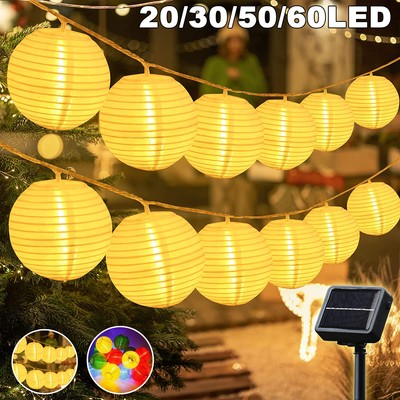 Wasserfest Lampion Solar 20-60 LED Lichterkette Beleuchtung Garten Außen Deko