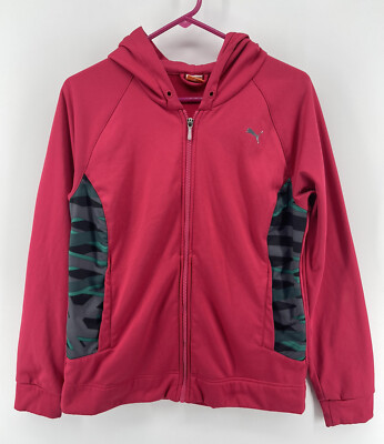 Puma Womens Zip Up Hoodie Sweatshirt Jacket Womens Size Large Pink Gray Teal