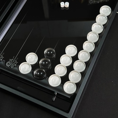 Glass Backgammon Classic Design Full Backgammon Board Chips Dice Nardy Set - Picture 6 of 8
