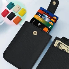 Slim Minimalist Wallet Pull-Out Card Organizer Soft Leather Card Case Rfid Blk