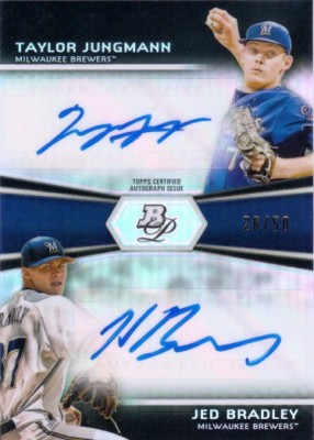 JUNGMANN JED BRADLEY  2012 Bowman Platinum Dual Auto Refractor Card /50