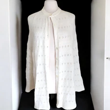 Vintage Sweater Bee by BANFF Knit Crochet White Sweater Cape Poncho Womens O/S