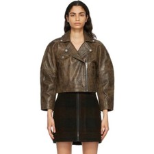Ganni Washed Perfecto Brown Leather Cropped Biker Jacket Size 36 Us S Sold Out