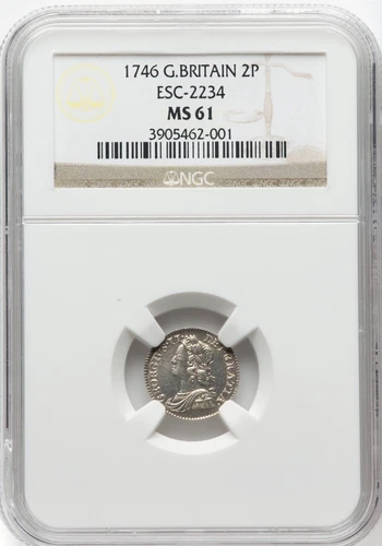 Great Britain - 1746 George II - Maundy 2 pence - NGC MS61 - REFLECTIVE SURFACES
