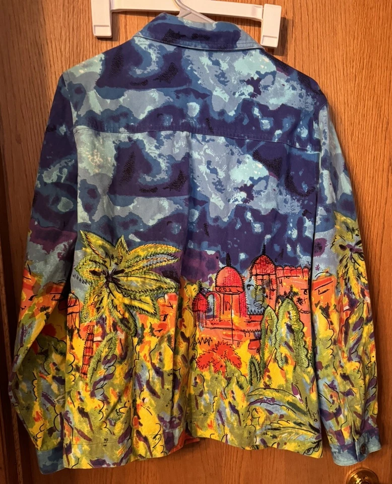 Laura Ashley 女式夹克印象派印花蓝色/黄色/Grn 纽扣 L 码 — 第 4/4 张图片