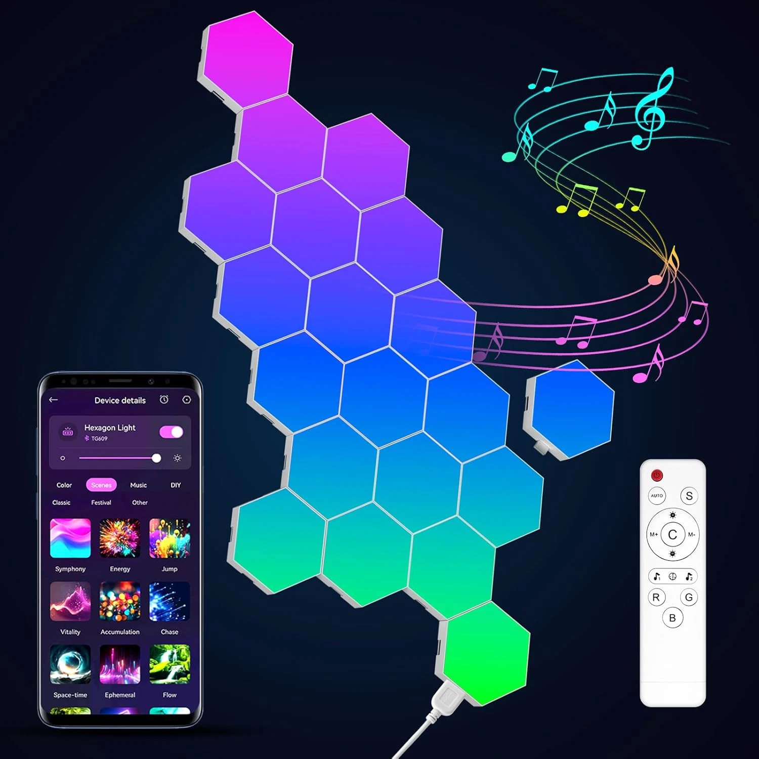 20-Pack RGB Hexagon Light Panels - Smart LED Wall Lights with App & Remote