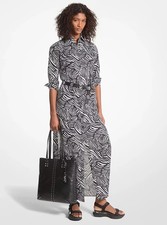 Michael Kors Zebra Print Organic Cotton Lawn Shirtdress Dress Size XXS