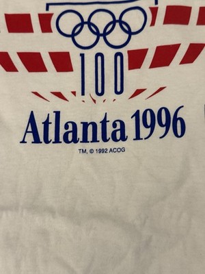VINT NEW 1996 OLYMPIC SUMMER GAMES T SHIRT ATL W TAGUSA HANES ADULT 46-48 WHITE