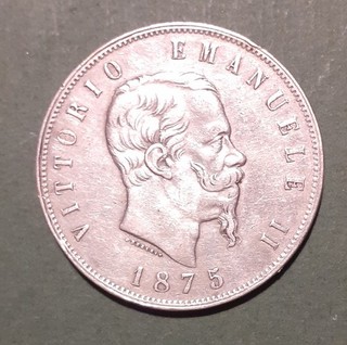 REGNO V. EMANUELE II MONETA LIRE 5 ARGENTO MILANO 1875