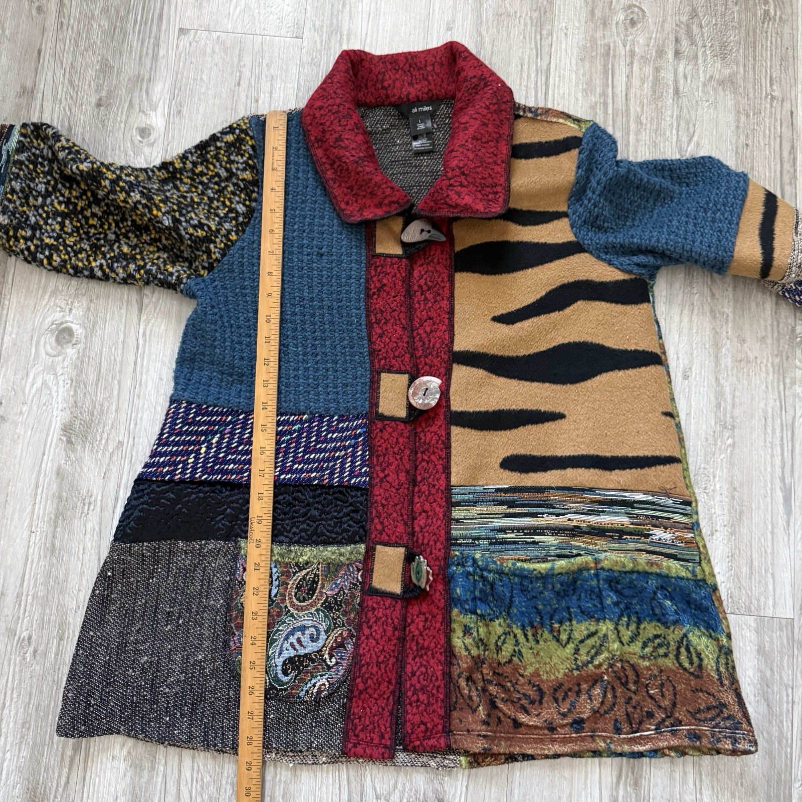 Ali Miles Patchwork Knit Jacket Size L Button Fro… - image 7