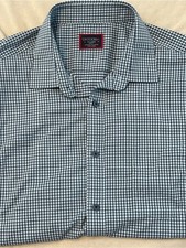 UNTUCKit Men XL Slim Fit Short Sleeve Performance Gingham Shirt Blue White 41567