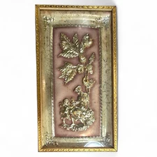 Vintage Mid-Century Gold Relief Wall Plaque Shadowbox Frame  Rococo Cherub