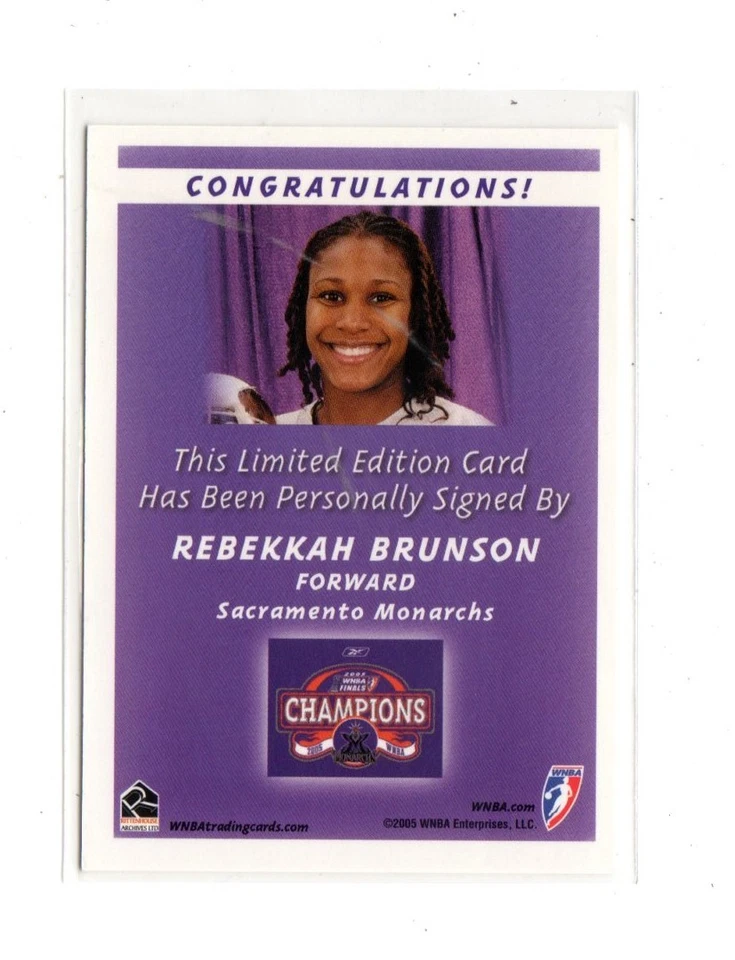 Rittenhouse WNBA 2006 Rebekkah Brunson Autograph Saramento - Image 2 of 2