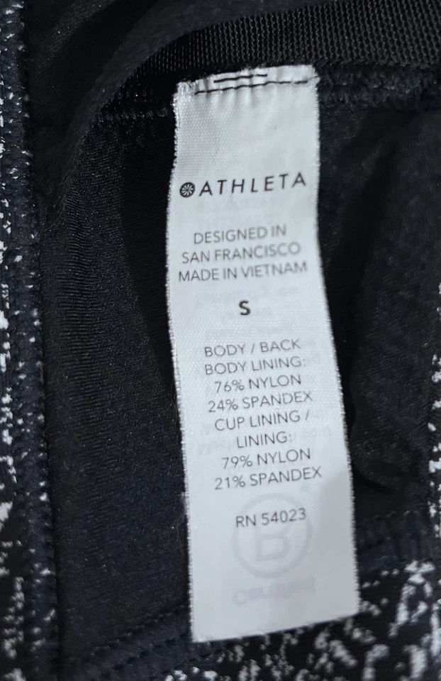 Reggiseno sportivo Athleta Ultimate testurizzato donna S statico nero bianco logo racerback - Immagine 4 di 4