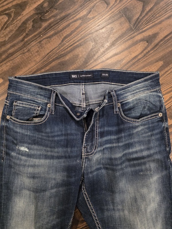 Mens BKE Carter Straight Leg Denim Jeans 33x30 Thick Stitch Buckle