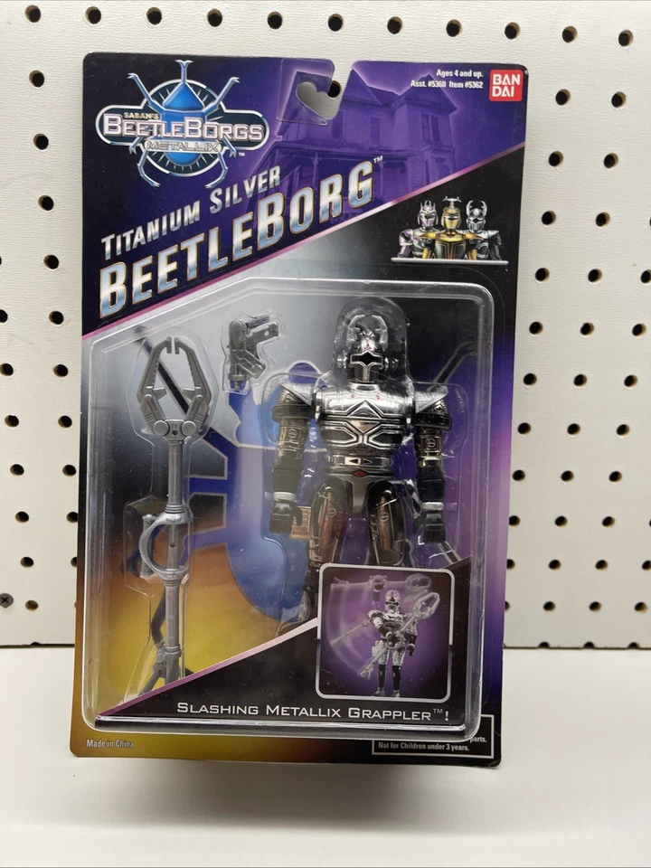 "Figura de acción Bandai vintage 1997 Beetleborgs Metallix titanio plata 6"" se mueve" Foto 2 de 4