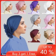 Pleated Flower Muslim Women Hijab Beanies Bonnet Cap Turban Wrap Headwear Islam